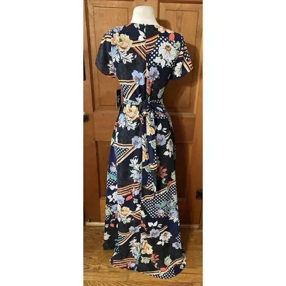 Lulus‎ Women’s Navy Floral Print Maxi Dress Sz S New Short Sleeve Garden Party ￼ - Picture 8 of 14